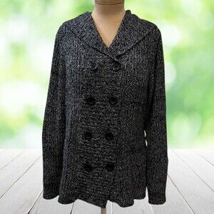 Vintage Y2K EFFECI Hooded Peacoat Cardigan Sweater Double Breasted Black Size L